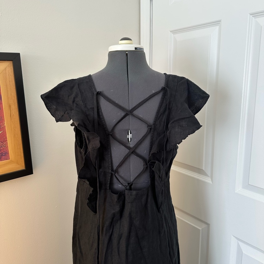 $268 NWT Rails Women's Black Constance Linen Flutter Sleeve Midi Dress Size L - Picture 2 of 8
